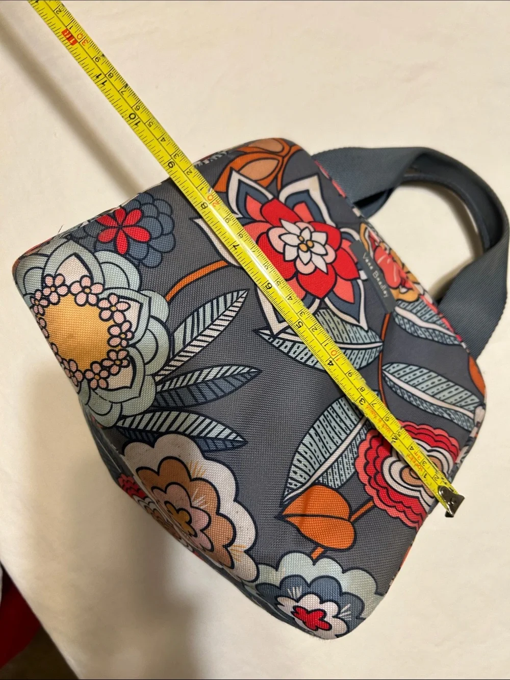 Vera Bradley Gray Floral Cosmetic Case with Red and Orange Accents